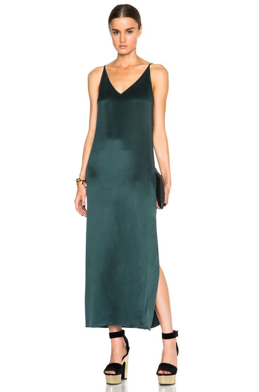 Equipment Dark Green Racquel Slip 100% Silk Dress